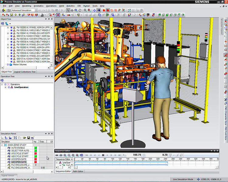 In Teamcenter von Siemens PLM Software lassen sich sowohl einzelne Bearbeitungszellen als auch ganze Fertigungslinien aufbauen und simulieren. (Siemens)
