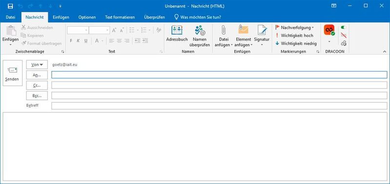 Das Outlook-Add-In von Dracoon lässt sich für jede Mail oben rechts ein-, beziehungsweise ausschalten. (IAIT)