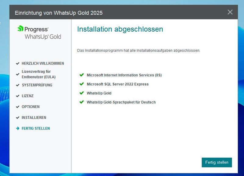 Abschließen der WhatsUp-Installation. (Bild: Joos | Microsoft)