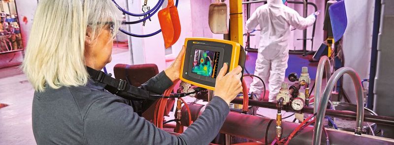 Mit einem akustischen Imager von Fluke lassen sich Lecks in Druckluftsystemen erfassen.(Bild:  Fluke)