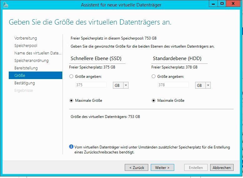 Storage Spaces Direct erlaubt die Ausdehnung eines Speicher-Pools auf mehrere Cluster-Knoten. Hier lassen sich außerdem getrennte Speicherbereiche für SSD und HDD machen, damit häufig verwendete Dateien auf schnellen Datenspeichern abgelegt werden können. (Bild: Thomas Joos)