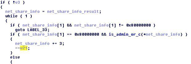 BlackMatter ignoriert Freigaben, die weder vom Typ STYPE_DISKTREE oder STYPE_SPECIAL sind und die weder „admin$“ noch „C$“ sind. (Illusive)