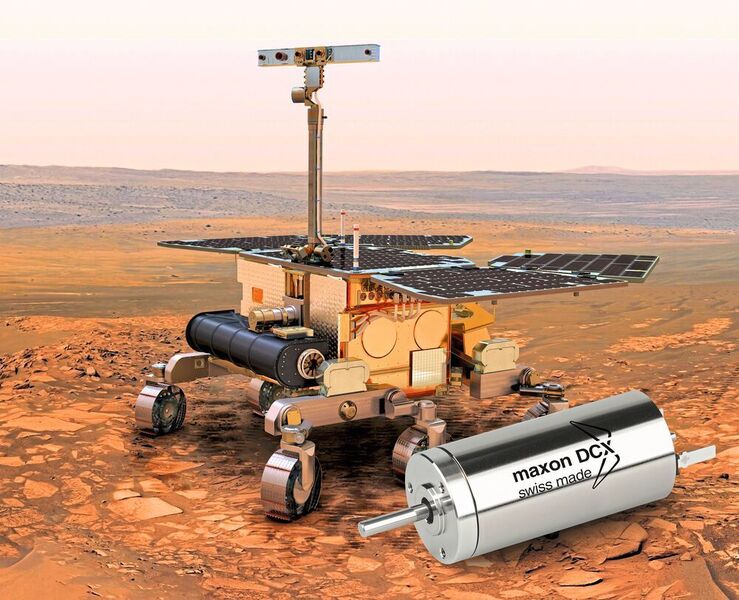 Im Jahr 2020 startet die Mars-Mission der ESA, der Rover soll mit 18 Antriebsmodulen von Maxon über den roten Planeten fahren. (ESA-AOES medialab/Maxon Motor)