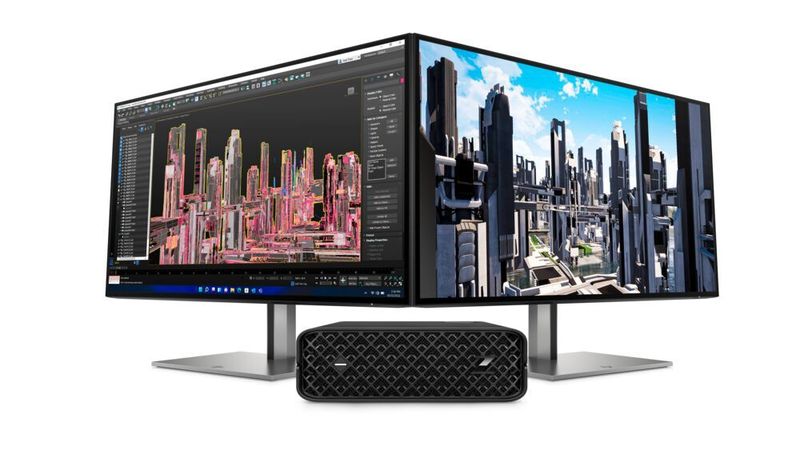 In der winzigen Workstation Z2 Mini G9, sie ist nicht einmal 7 cm hoch, arbeitet eine Low-Profile-RTX-Grafikkarte der nächsten Generation.  (HP)