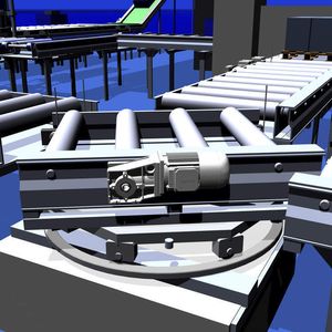 2 Anwendungsgrafik Drehtisch: Von Frequenzumrichtern positionierte Drehtische sind eine typische Anwendung in der Materialflusstechnik.