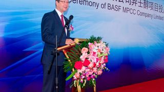 Albert Heuser, President Functions Asia Pacific, President & Chairman Greater China, BASF, makes a speech at the inauguration ceremony. (Picture: BASF)