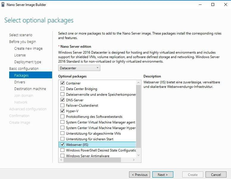 Mit dem Nano Server Image Builder können die IIS direkt in einem Nano-Image bereitgestellt werden. (Joos / Microsoft)