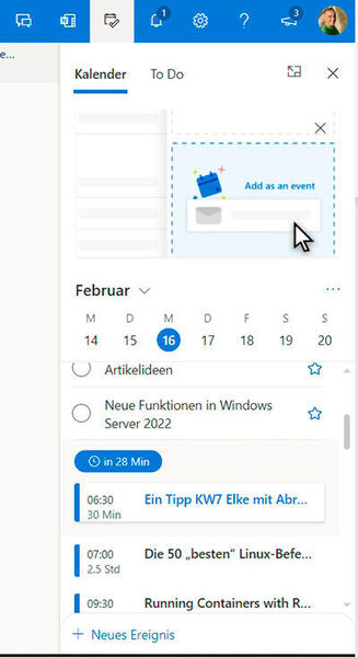 Kalender und Aufgaben lassen sich in OWA genauso anzeigen, wie in der Windows-Version von Outlook. (Joos)