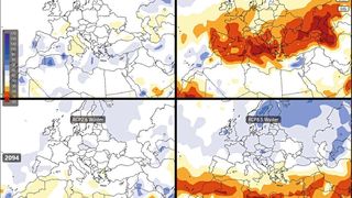Screenshot der interaktiven Web-Visualisierung von IPCC-Szenarienrechnungen: prozentuale Änderung der Sommer- und Winterniederschläge für RCP8.5 und RCP2.6 (Bild: DKRZ)