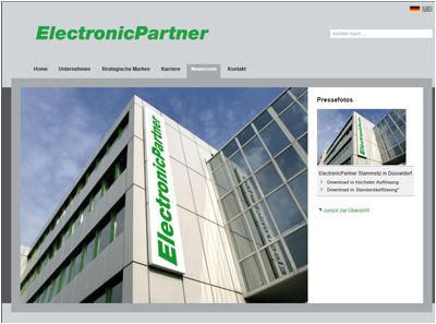 Das Partnerprogramm von ElectronicPartner Handel SEDie Verbundgruppe ElectronicPartner mit Sitz in Düsseldorf zählt zu den größten Handelsunternehmen für Unterhaltungs- und Haushaltselektronik, IT und Telekommunikation in Europa. Mehr als 5.000 Unternehmerpersönlichkeiten organisieren sich in den strategischen Geschäftsfeldern EP: Fachhandel, der Fachmarktlinie MEDIMAX und den comTeam Systemhäusern. Sie bieten ihren Endkunden Tag für Tag maßgeschneiderten Service, kompetente Beratung und hochwertige Produkte. ()