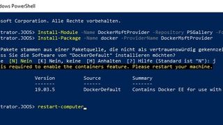Docker in Windows Server 2019 installieren (Screenshot: Thomas Joos). (Docker in Windows Server 2019 installieren (Screenshot: Thomas Joos).)