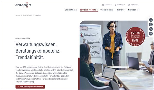 Die Digitalisierung bietet Chancen für den gesamten öffentlichen Raum – nicht nur für die Verwaltung. Wir begleiten Sie als Digitalisierungsexperte und Innovationspartner. Klären mit Ihnen Ausgangslage und Ziele. Unterstützen Sie bis zur Umsetzung Ihres Projektes, bis zum laufenden Betrieb. Mit unserem ganzheitlichen Beratungsansatz gestalten wir gemeinsam das Zusammenspiel von Menschen, Technik und Organisation. Und fördern so eine erfolgreiche Umsetzung. (Bild: Dataport Consulting)