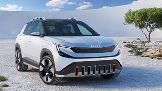 Skoda hat vorsichtig den Vorhang für sein drittes E-Modell gehoben: den Skoda Epiq. (Bild: Skoda)