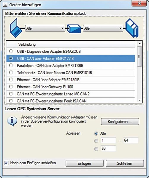 Während der Konfiguration des OPC UA-Servers wird die verwendete Kommunikationsart für den Zugriff auf die Feldgeräte ausgewählt. (Bild: Softing)