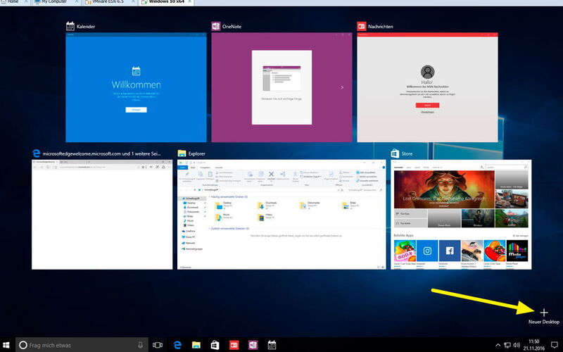 In Windows 10 bietet Microsoft eine übersichtliche Oberfläche zum Umschalten zwischen verschiedenen Apps und virtuellen Desktops. Mit der Tastenkombination Win+Tab wird diese aufgerufen. (Joos / Microsoft)