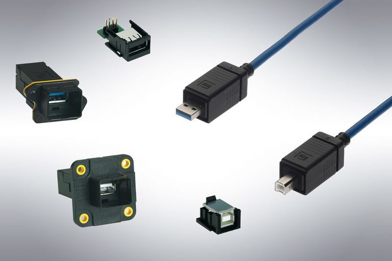Die Produktfamilie wird stetig um neue innovative Mitglieder erweitert - neuester Schritt ist die Integration von USB-Einsätzen für USB 2.0 Typ A und B als auch 3.0 Typ A.  (Bild: Harting)