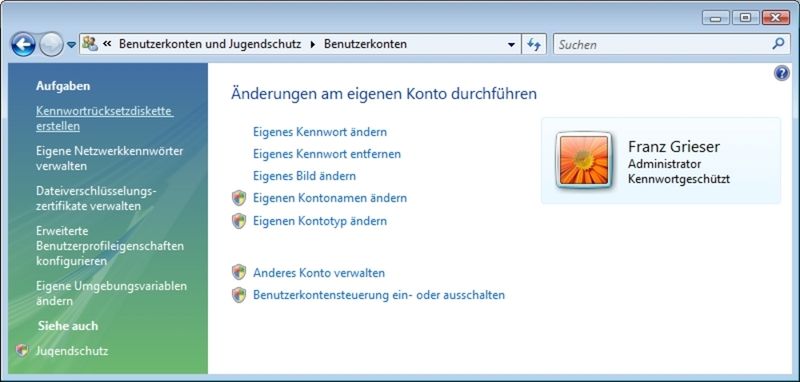 Für Vergessliche: Das Administratorkennwort lässt sich mit Hilfe einer Kennwortrücksetz-Disk schützen. (Archiv: Vogel Business Media)