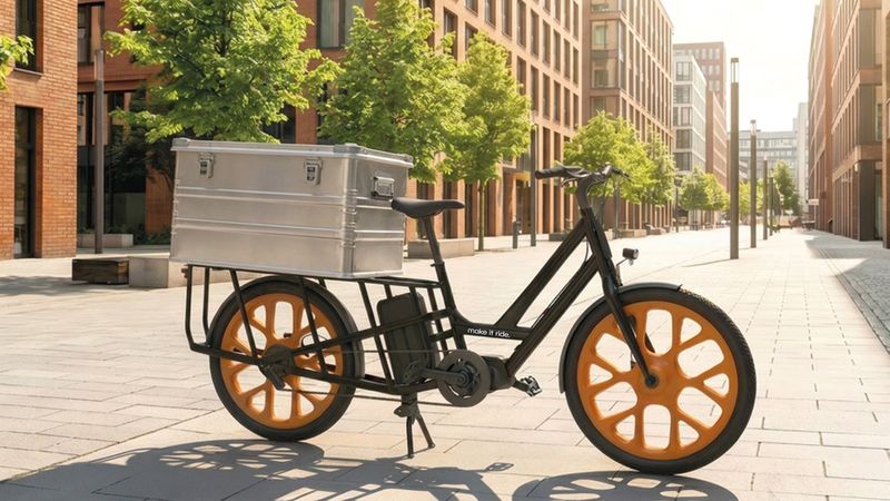 Rotationsgegossene Kunststoff-Laufräder von igus erhöhen die Zuverlässigkeit von Cargobikes im harten Lieferalltag.(Bild:  Igus)