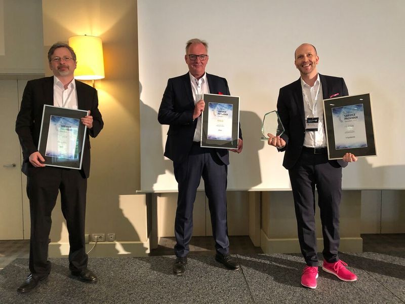 In der Kategorie „Managed Security“: (v.r.) Platin an T-Systems, Gold an Atos und Silber an NTT (Vogel IT-Akademie)