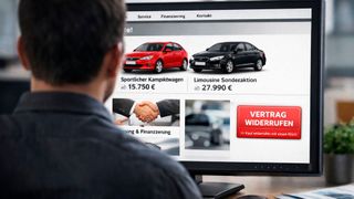 Privatkunden sollen künftig innerhalb der Frist einen einen Online abgeschlossenen Vertrag leichter widerrufen können. Daher sind Unternehmen verpflichtet, ab Sommer einen solchen Button auf ihrer Website und in ihren Apps zu installieren. (Bild: KI-generiert)