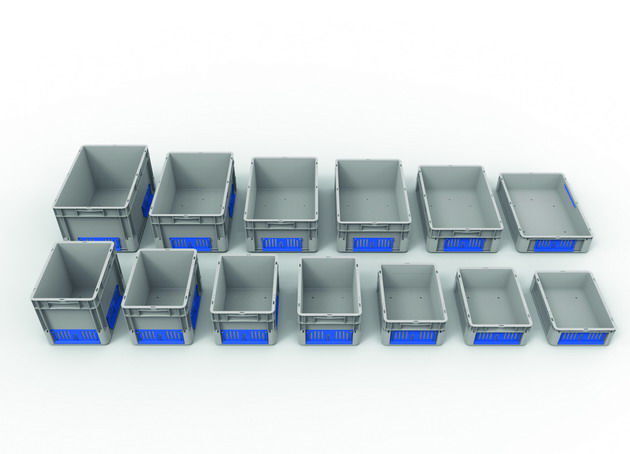 Die Behälter sind in den Abmessungen 400×300 und 600×400 mm in verschiedenen Höhen verfügbar und lassen sich damit optimal auf Euro-Paletten stapeln. (Bild: Schoeller Allibert)