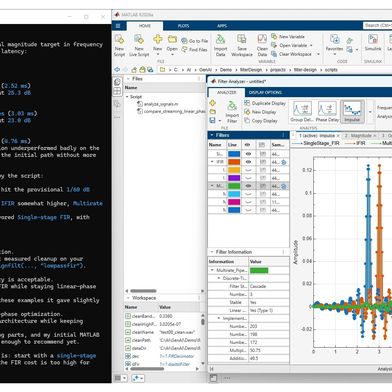 Ein KI-Agent vergleicht mithilfe des Matlab Agentic Toolkits FIR-Filterentwürfe in der Filter Analyzer-App. (Bild: © MathWorks)