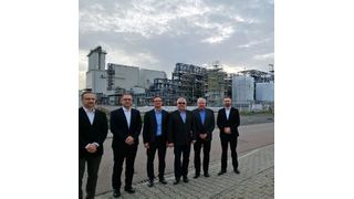 Pioneering construction site: UPM builds the world’s first biorefinery at the Leuna Chemical Park. From left to right: Roy Landmann, Volker Sembill (both Bilfinger), Andreas Meggendorfer (UPM), Ralph Müller, Jörg Ulbrich (both Bilfinger), Christian Köhler (UPM). (Source: Bilfinger)