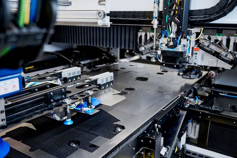 Mithilfe von sensorüberwachten Saugnäpfen lassen sich beim neuen Sheetmaster von Trumpf, der jetzt in Kombination mit der neuen Trumatic 5000 kommt, die Greifer einzeln aktivieren. Dadurch erfassen sie die Werkstücke noch schneller und flexibler, sagt der Hersteller. (Bild: Trumpf)