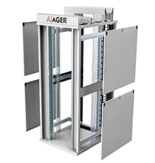 Die Seitenwände sind geteilt, besitzen Schnappverschlüsse und können im entriegelten Zustand am Schrank befestigt bleiben.(Bild:  Ager Industrial)