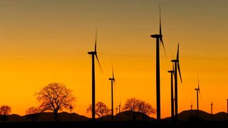 Windräder im Abendlicht: On-shor- und Off-shore-Winkraftanlagen haben im Februar einen Rekordertrag von 21 Milliarden Kilowattstunden Strom erzeugt. (gemeinfrei)