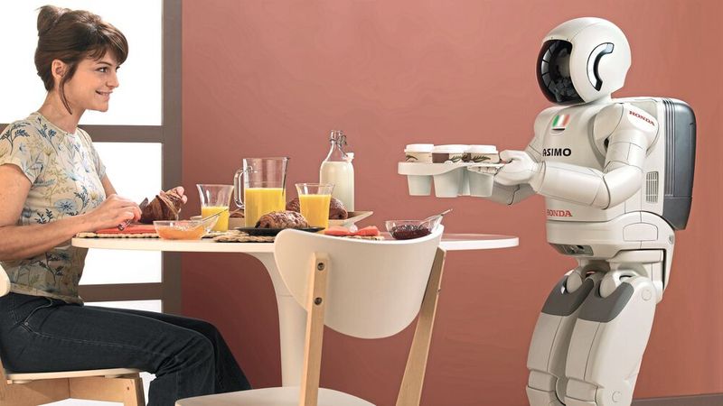 Der humanoide Roboter Asimo wird leihweise anderen Unternehmen zur Verfügung gestellt. Während die Entwicklung bereits in den 80er Jahren begann, erfolgte die Auslieferung der Serienmodelle von 2000 bis 2022. Er ist ein Robotertyp, der sich auf zwei Beinen (bipedal) fortbewegen kann und dabei eine Bewegung ausführt, die dem menschlichen Gang ähnlich ist.  (Bild: Honda)