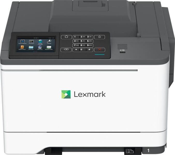 Der Lexmark CS622de druckt bis zu 40 Seiten pro Minute. Er ist mit einem 4,3-Zoll-Touchscreen ausgestattet, auf dem die konfigurierbare e-Task-Oberfläche läuft. (Lexmark)