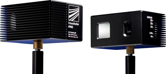 Was man hier sieht, heißt „Li-Fi Grathus“. Dabei handelt es sich um ein schnelles Datenübertragungssystem, das mit Laserlicht statt Kabel oder Funk arbeitet. Es wurde in Dresden am Fraunhofer-IPMS entwickelt. Hier erfahren Sie viel zu dessen Vorteilen ...(Bild:  Fraunhofer IPMS)