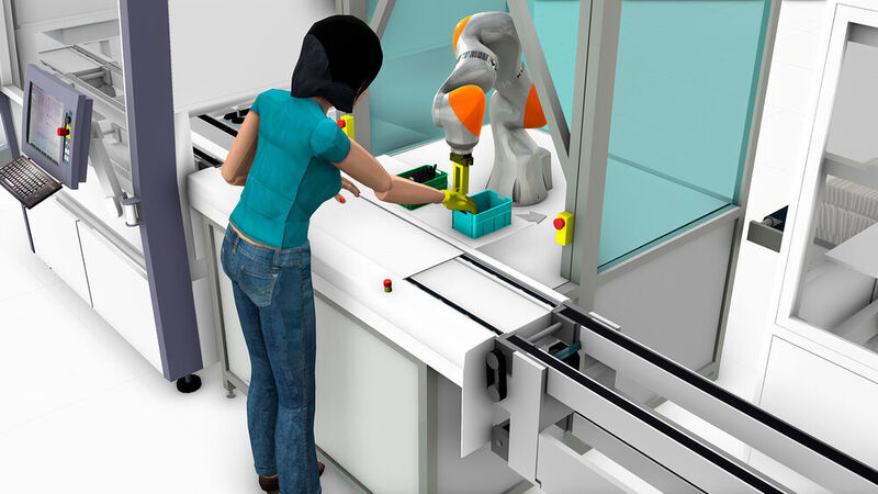 Präzise Modelle von Mensch und Roboter bilden die Grundlage des Cobot-Planers des Fraunhofer IFF, der die Planung eines sicheren Mensch-Cobot-Arbeitsplatzes unterstützt. (Fraunhofer IFF)
