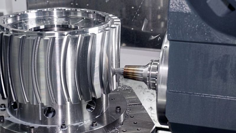 Die F 6000 bei der Bearbeitung eines Aerospace Fan Hubs mit hoher Präzision und Zerspanungsleistung.  (Bild: Heller)