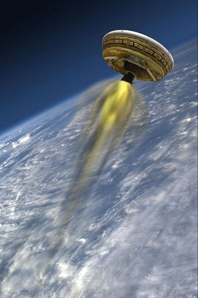 Vue d’artiste du LDSD en phase d’accélération. (Image:Nasa)