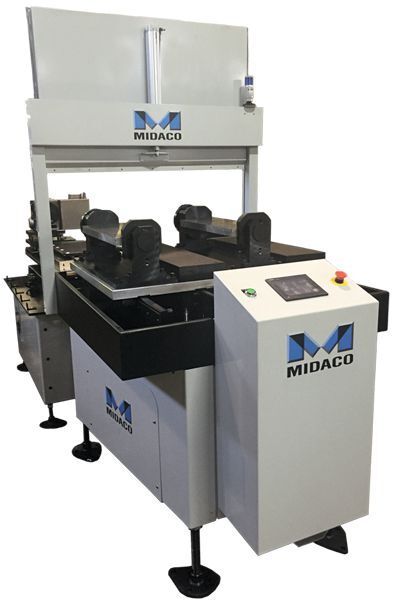 Midaco Corporation will debut at EMO its new fourth-axis trunnion system, developed to allow for removable fourth-axis capability to VMCs or horizontal machining centres.  (Midaco)