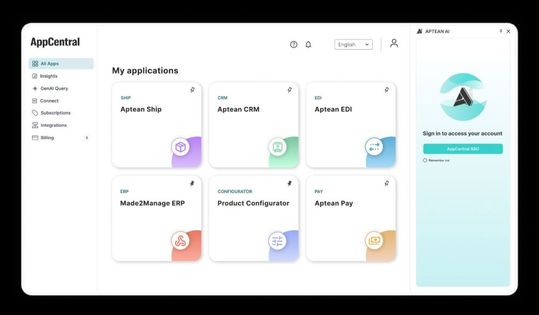 Die KI-native Plattform AppCentral von Aptean integriert ERP, MES, WMS, CRM und PLM in einer einheitlichen Arbeitsumgebung und bildet die Grundlage für Smart-Factory-Konzepte.(Bild:  Aptean)