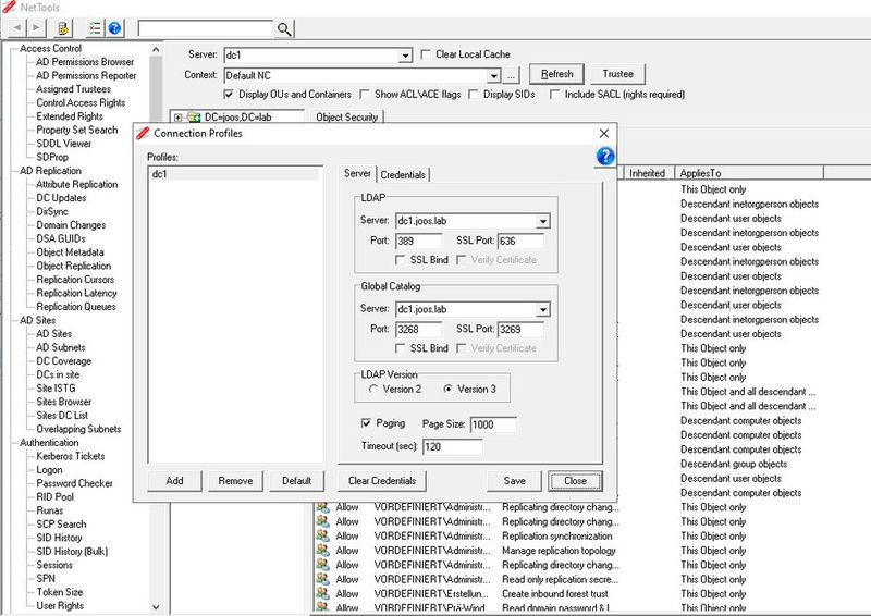 Connection Profiles steuern die Verbindung von NetTools mit Active Directory-Umgebungen. (Bild: NetTools / Joos)