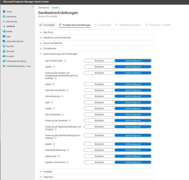Geräteeinschränkungen definieren in Endpoint Manager. (Microsoft / Joos)