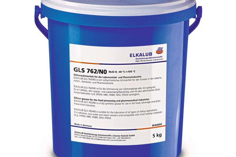 Das PTFE freie Silikonfett für Lebensmittelanwendungen Elkalub GLS 762/N0 ist im 5 kg-Eimer erhältlich. (Elkalub)