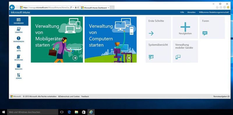 Übersichtlich gestaltete Einführung: Systembetreuer, die erstmals Microsoft Intune einsetzen wollen, werden durch entsprechende Hilfen Schritt für Schritt durch das Portal und dessen Möglichkeiten geleitet. (Bild: Schlede/Bär)