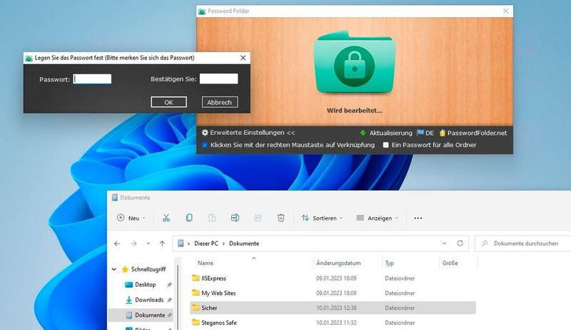 Password Folder ist ein kleines Tool, das beim Verschlüsseln von Verzeichnissen und Dateien hilft. (Bild: Joos – Password Folder)