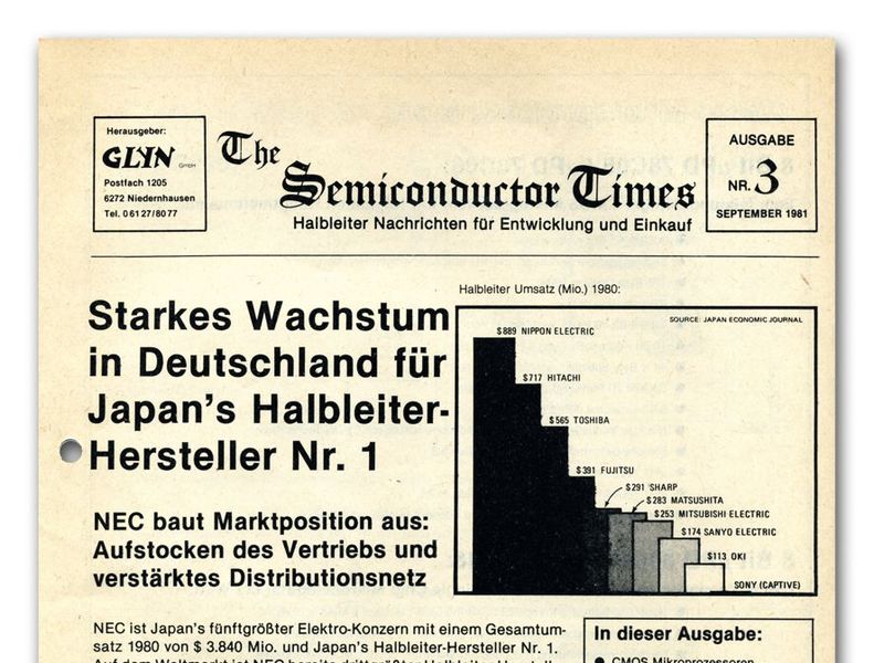 1981 - Immer gut informiert: Die GLYN Kundenzeitschrift „Semiconductor-Times“ für Einkauf und Entwicklung. (Bild: GLYN)