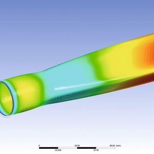 Thermo-mechanische FEM-Simulation eines Versuchsbauteils. Temperatur Kontur 1