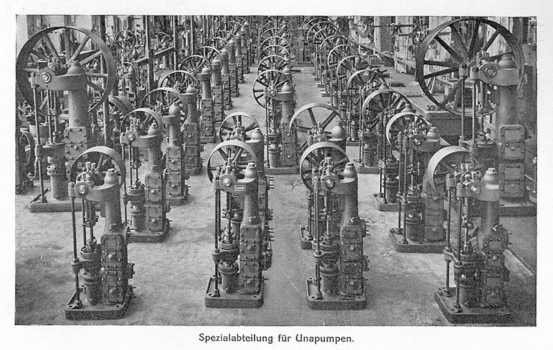 1890: Das Unternehmen beginnt mit der Herstellung der Una-Pumpen – das erste Produkt im heute wichtigsten Bereich. (KSB)