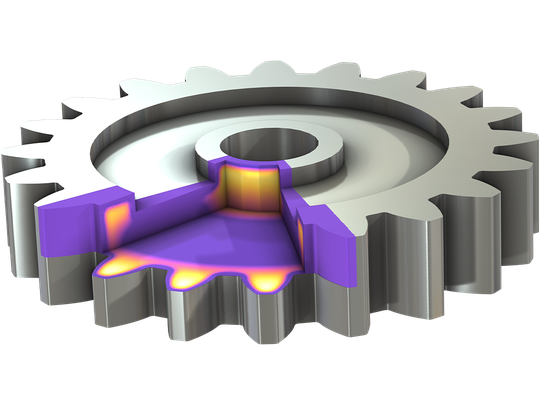 Eigenspannungen in einem Stirnrad nach Aufkohlung und Abschreckung.(Quelle:  COMSOL)