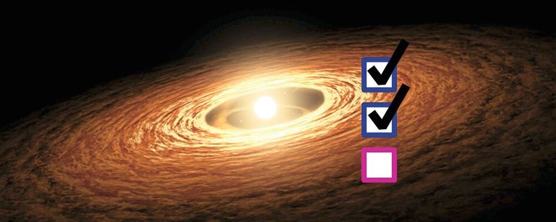 Ein junger Stern, der von einer Scheibe aus Gas und Staub umgeben wird. Aus diesem Material können neue Planeten entstehen. Ob diese die chemischen Voraussetzungen für Leben besitzen, hängt vom richtigen Sauerstoffgehalt während der Kernbildung ab.(Bild:  NASA / JPL-Caltech (bearbeitet))