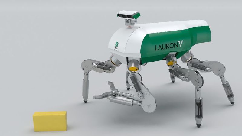 Der Laufroboter LauropeE vom FZI Forschungszentrum Informatik am Karlsruher Institut für Technologie (KIT) soll einmal auf dem Mars laufen und greifen können. (FZI)