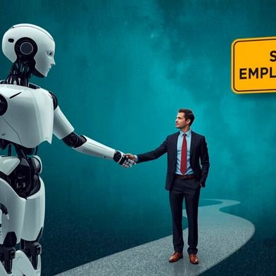 Laut dem Work Change Report von LinkedIn fühlen sich kleinere und mittlere Unternehmen dank KI bei der Selbstständigkeit „an die Hand genommen“. Rund 53 Prozent der Geschäftsführer kleiner Unternehmen glauben, dass Gründen und Unternehmensführung heute einfacher ist. (Bild: Canva / KI-generiert)